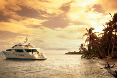An undated handout image released to the media on Thursday, Aug, 28, 2008, shows the exterior of a 100 foot long motor yacht anchored on an unidentified beach. This weekend will be Burt Prince's last chance to salvage something from a summer fishing season wrecked by the surge in fuel prices and job losses on Wall Street. Source: Channel Blade Technologies via Bloomberg News